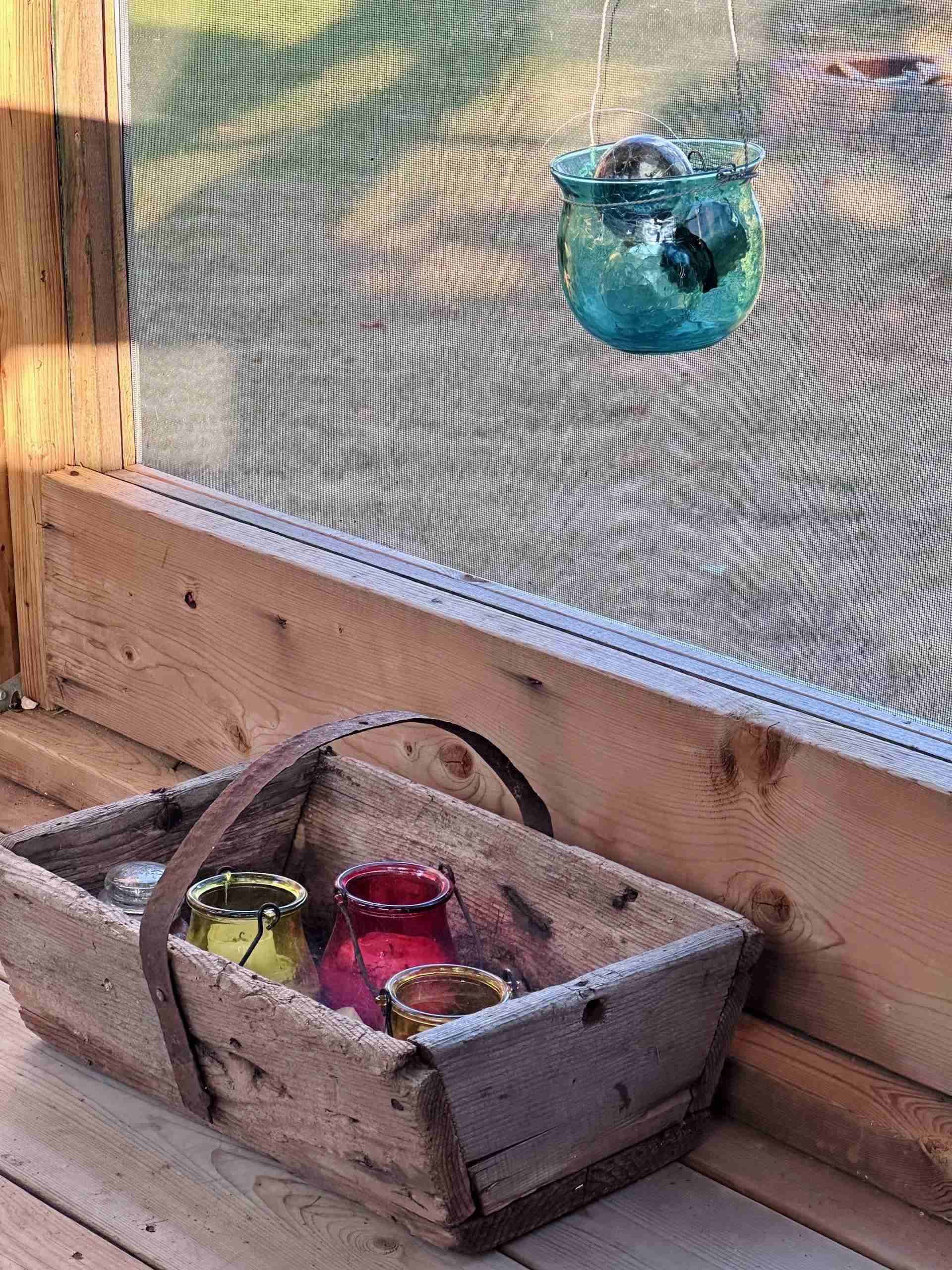 Antique wood basket with candle holders for one-word prayer
